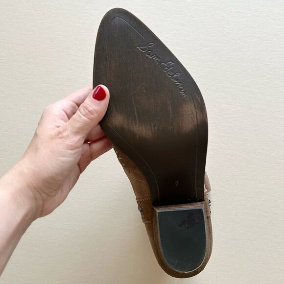 Sam Edelman Brown Suede Studded Western Pointed Ankle Boots Size 7 - Picture 7 of 10